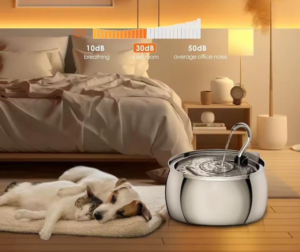 4L Ultra-Tyst Rostfritt Stål Kattenfontän – Automatisk Vattenfontän med Filter för Katter & Hundar - Bild 3