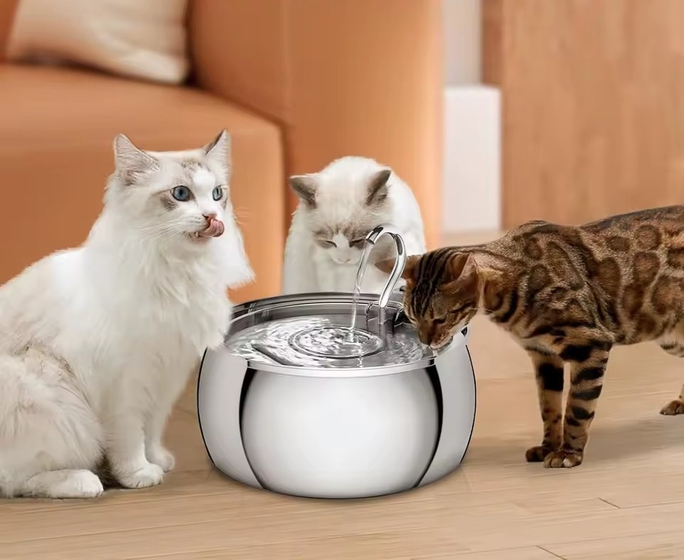 4L Ultra-Tyst Rostfritt Stål Kattenfontän – Automatisk Vattenfontän med Filter för Katter & Hundar - Bild 2